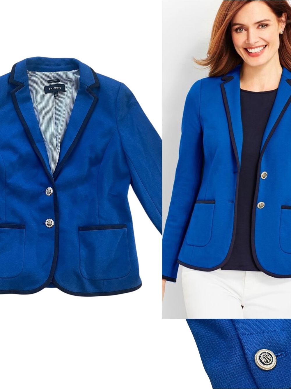 Talbots Blue Pique Aberdeen Blazer Jacket